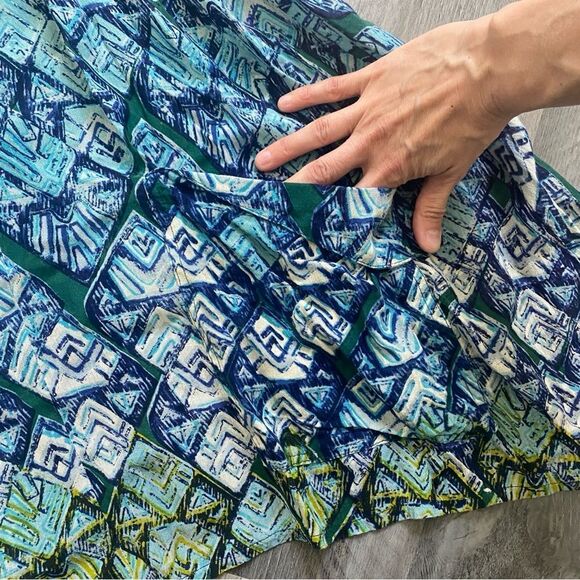 Free People Mini Dress Oversized Trapeze Triangle Print Blue Green - Picture 6 of 12